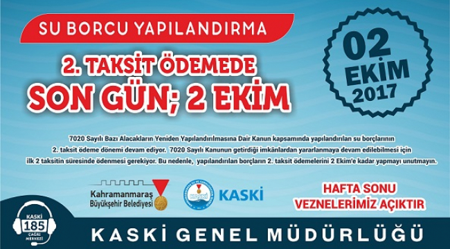 YAPILANDIRMA 2. TAKSİT ÖDEMEDE SON GÜN; 2 EKİM..