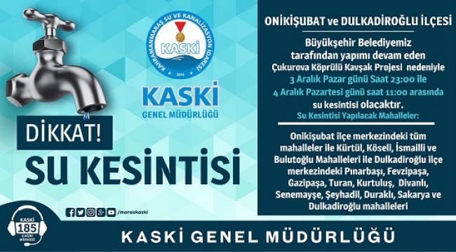 SU KESİNTİSİ DUYURUSU..