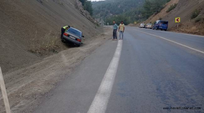 Kahramanmaraş'ta yoldan çıkan otomobil toprak zemine çarptı: 1 yaralı
