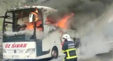 Seyir halindeki otobüs cayır cayır yandı