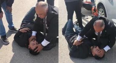 Dr. Selahaddin Can, aracına çarpan motosikletlilere ilk müdahalede bulundu!