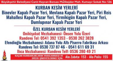 Onikişubat Belediyesi’nden kurbanlık satış ve kesim yerleri..
