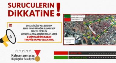 Recep Tayyip Erdoğan Bulvarı 2 Ekim’e Kadar Trafiğe Kapalı..