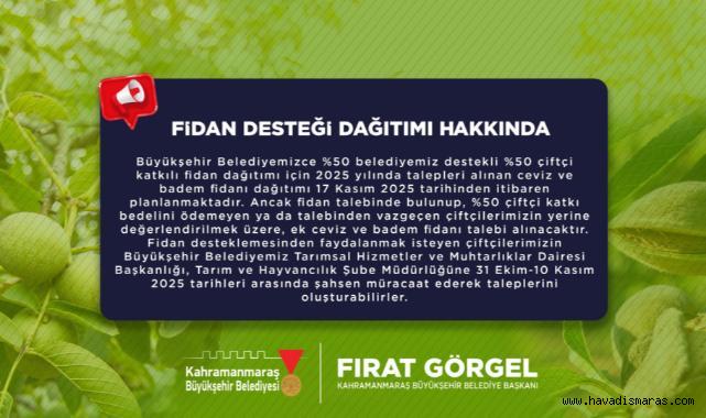 Yüzde 50 Hibeli Fidan Desteğinde Ek Başvurular Alınmaya Başladı..