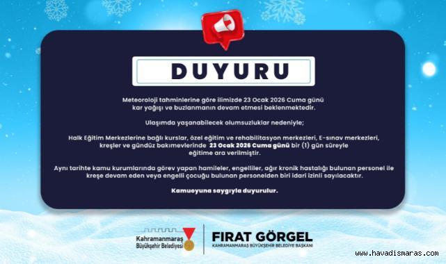 23 Ocak'ta Eğitim ve Kamu Kurumları İçin Tedbir Kararı..
