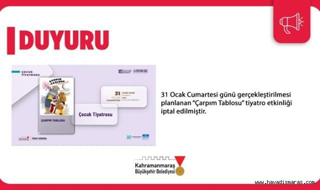 “Çarpım Tablosu” Adlı Çocuk Tiyatrosu Etkinliği İptal Edildi.
