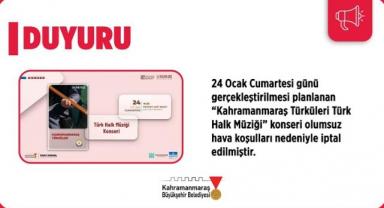 Kahramanmaraş Türküleri Konseri, Olumsuz Hava Koşulları Nedeniyle İptal Edildi..