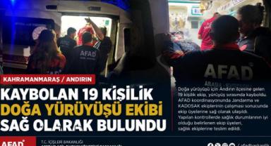 Kahramanmaraş’ta kaybolan 19 kişilik ekip sağ kurtarıldı